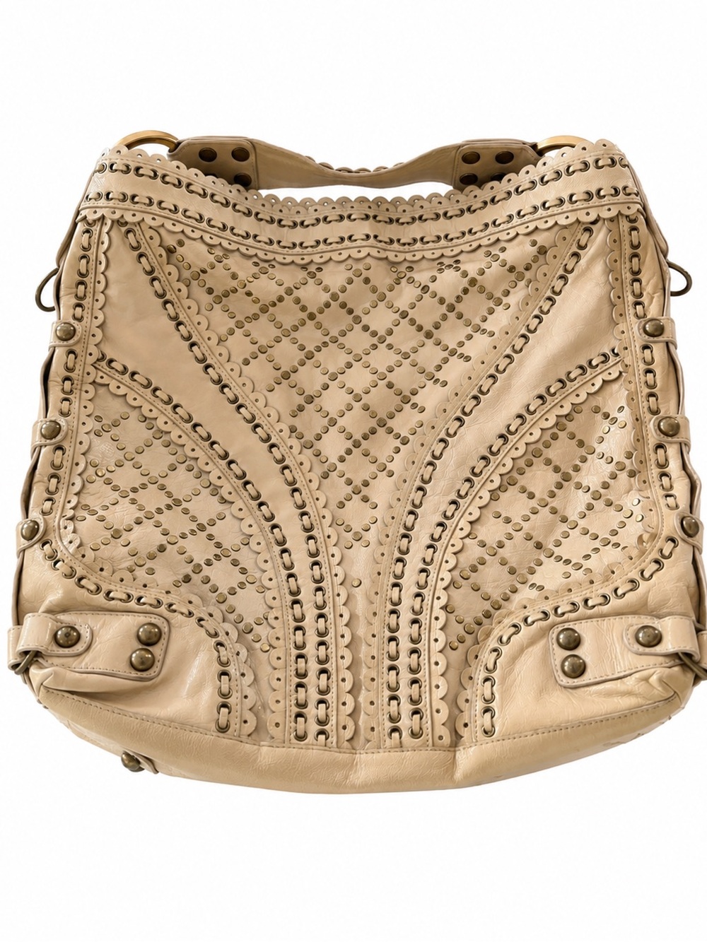 Vintage Isabella Fiore Beige Studded Leather Hobo Bag CT